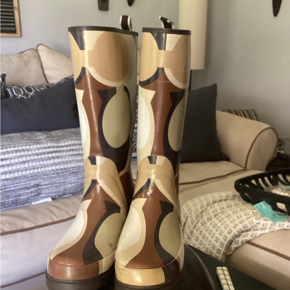 Coach Optic Paisley Rain Boots Sz 9
